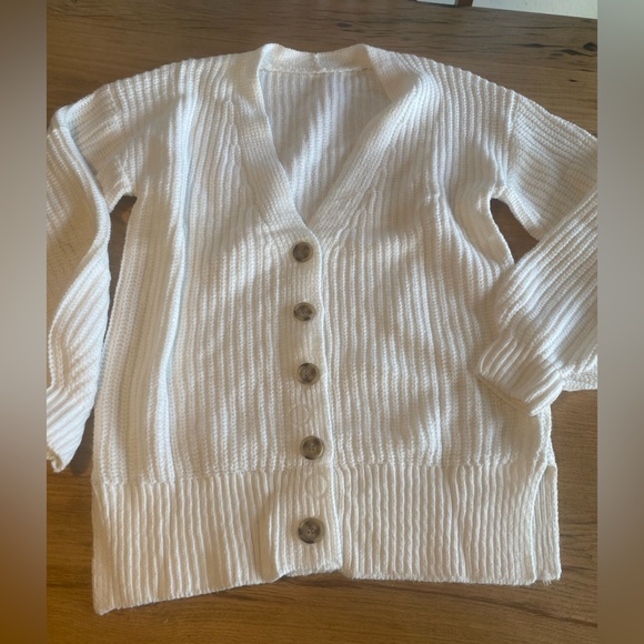 None Sweaters - Elegant‎ White Button-Up Cardigan